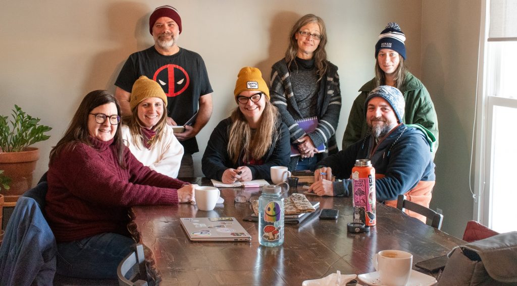 The organizers of the Ohio Wild Food Fest (minus the photographer) pose for a photo during an organizing meeting.